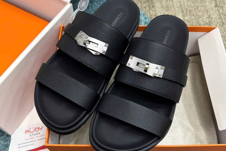 Dép Hermes Jackson Sandal Noir Epsom PHW Đen Best Pháp