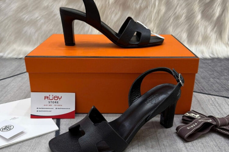 Giày Cao Gót Hermes Eternite 80 Sandal Black Màu Đen