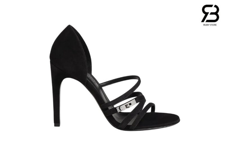 Giày Cao Gót Hermes Lipstick 105 Sandal Noir Black Màu Đen