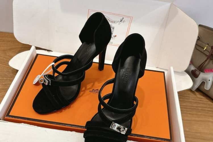 Giày Cao Gót Hermes Lipstick 105 Sandal Noir Black Màu Đen