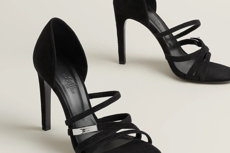 Giày Cao Gót Hermes Lipstick 105 Sandal Noir Black Màu Đen