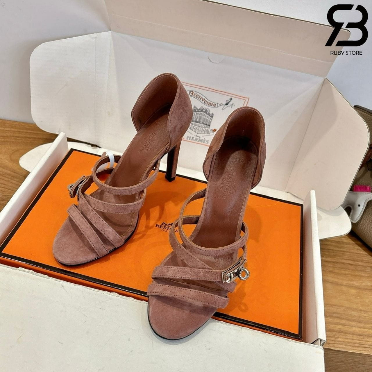 Giày Cao Gót Hermes Lipstick 105 Sandal Rose Antique Màu Hồng