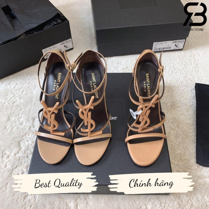 Giày Cao Gót YSL Cassandra Logo Plaque Sandals Màu Vàng Gold