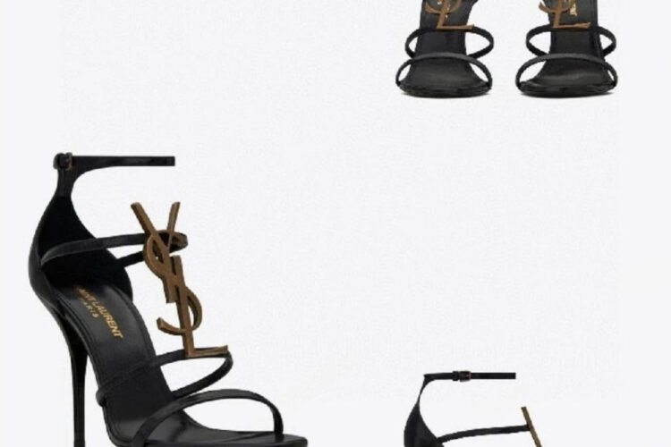 Giày Cao Gót YSL Cassandra Monogram Sandals Đen vàng cổ