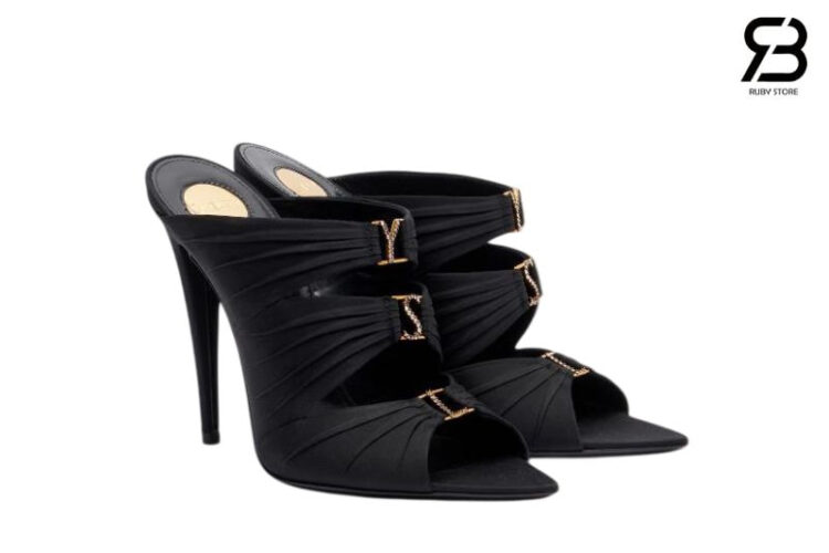 Giày Cao Gót YSL Emilie Mules In Satin Crepe Black Màu Đen