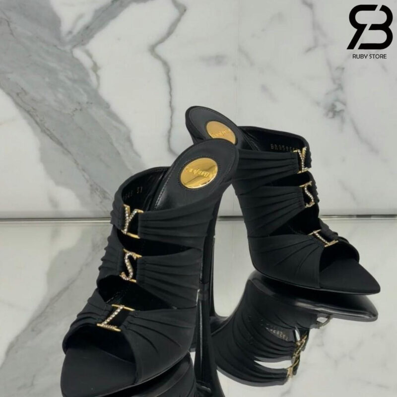 Giày Cao Gót YSL Emilie Mules In Satin Crepe Black Màu Đen