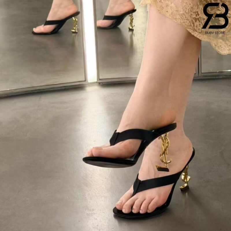 Giày Cao Gót YSL Opyum Mules In Satin Crepe Black Màu Đen