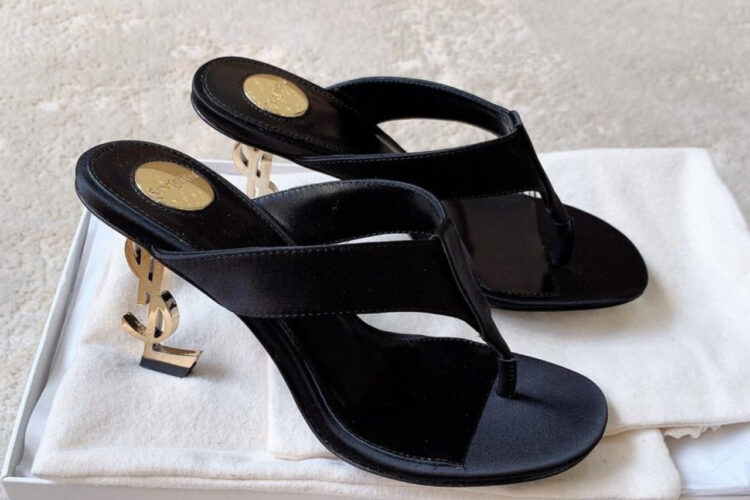 Giày Cao Gót YSL Opyum Mules In Satin Crepe Black Màu Đen