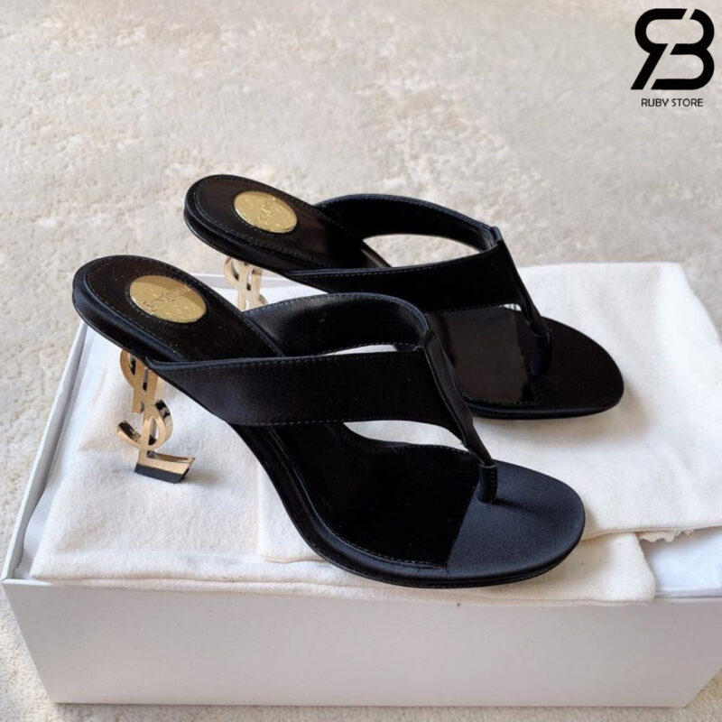 Giày Cao Gót YSL Opyum Mules In Satin Crepe Black Màu Đen