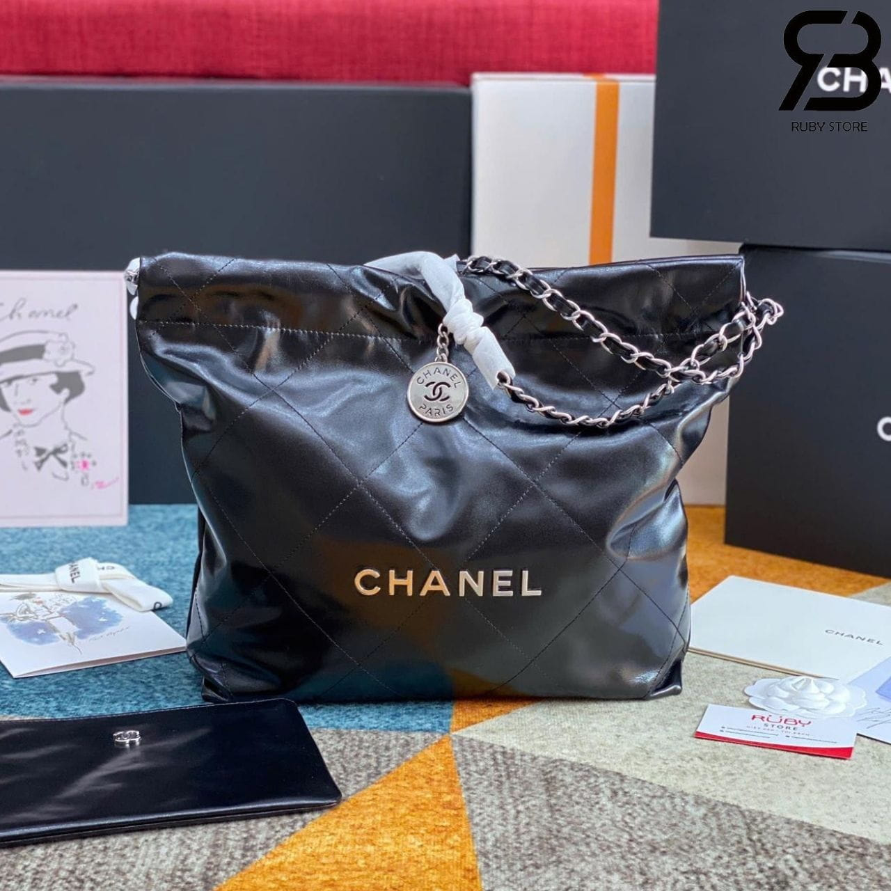 Túi CN 22 Shopping Bag Small Black SHW Size 35 Đen