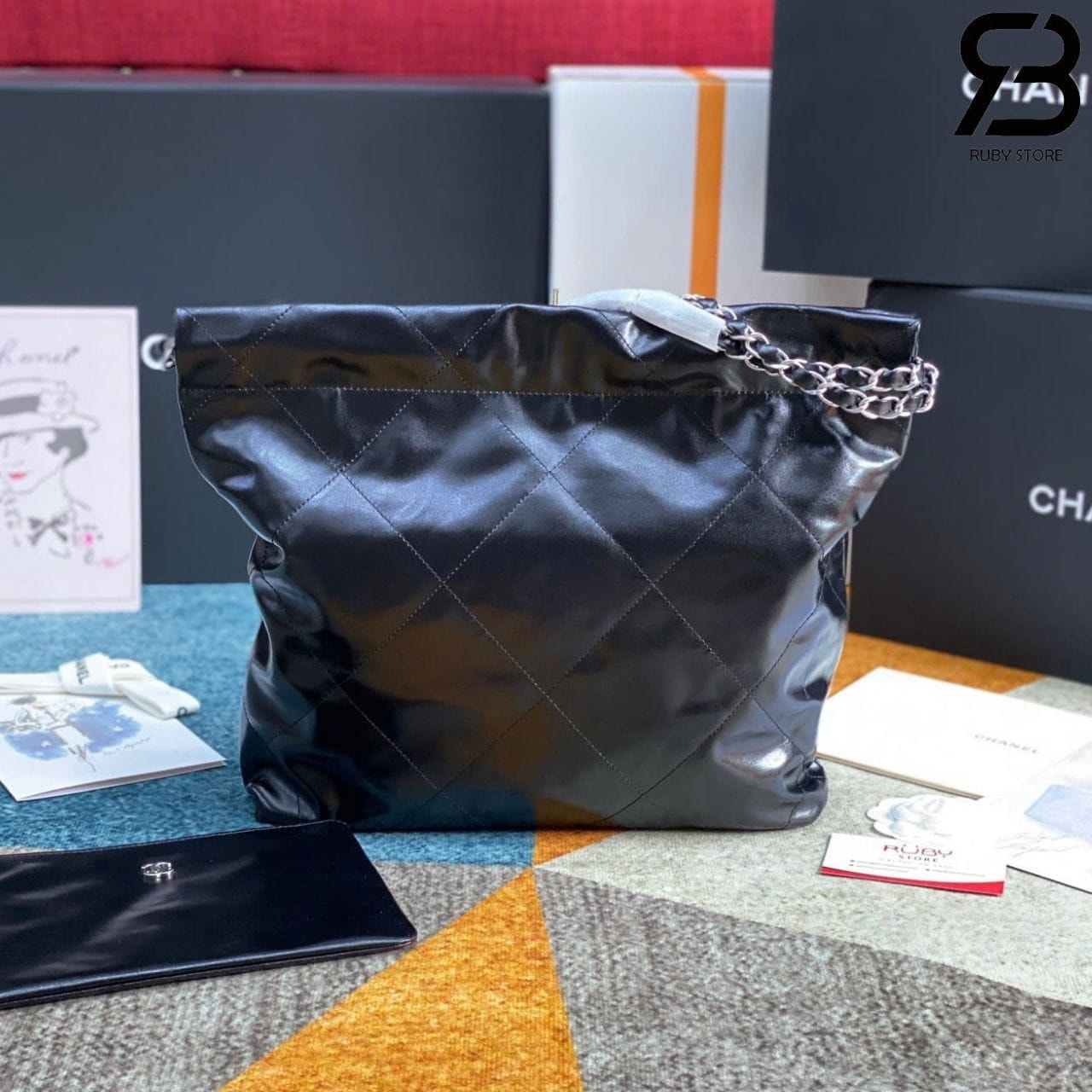 Túi CN 22 Shopping Bag Small Black SHW Size 35 Đen