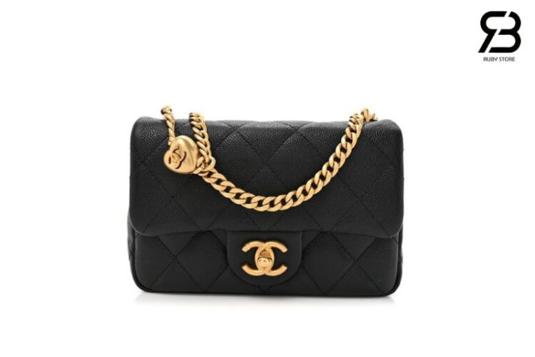 Túi CN 24P Mini Sweetheart Flap Bag Size 19 Black Caviar GHW