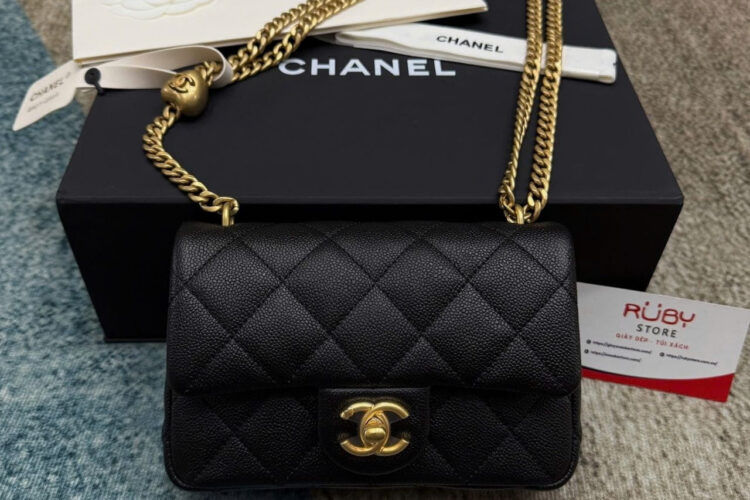 Túi CN 24P Mini Sweetheart Flap Bag Size 19 Black Caviar GHW Best Pháp