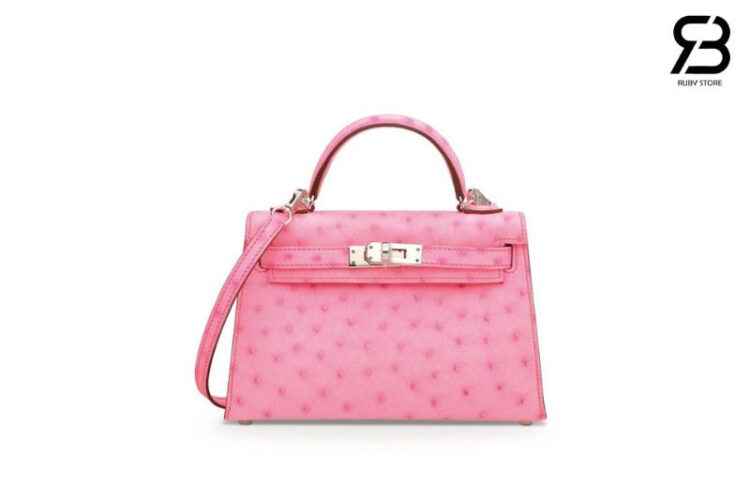 Túi Hermes Kelly 20 Mini II Rose Bubblegum Ostrich GHW Hồng