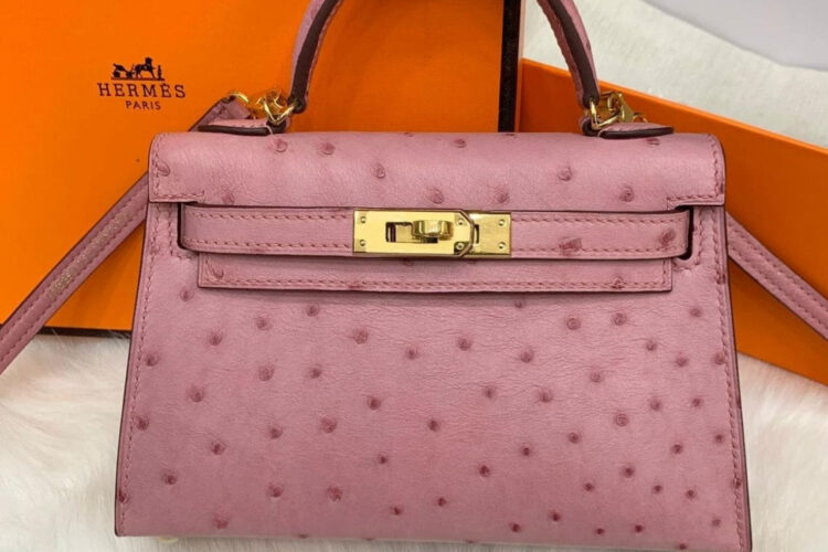 Túi Hermes Kelly 20 Mini II Rose Bubblegum Ostrich GHW Hồng