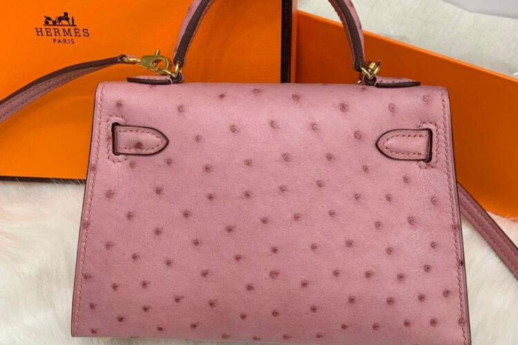 Túi Hermes Kelly 20 Mini II Rose Bubblegum Ostrich GHW Hồng