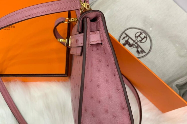 Túi Hermes Kelly 20 Mini II Rose Bubblegum Ostrich GHW Hồng