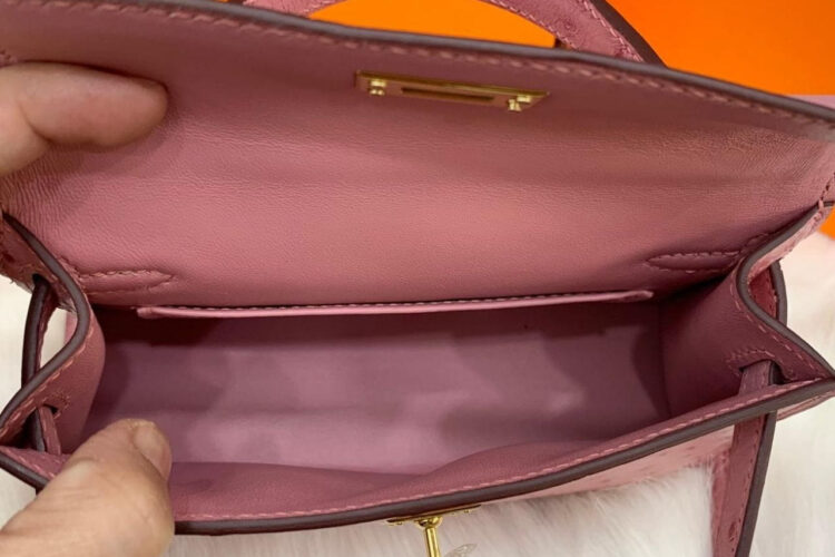 Túi Hermes Kelly 20 Mini II Rose Bubblegum Ostrich GHW Hồng