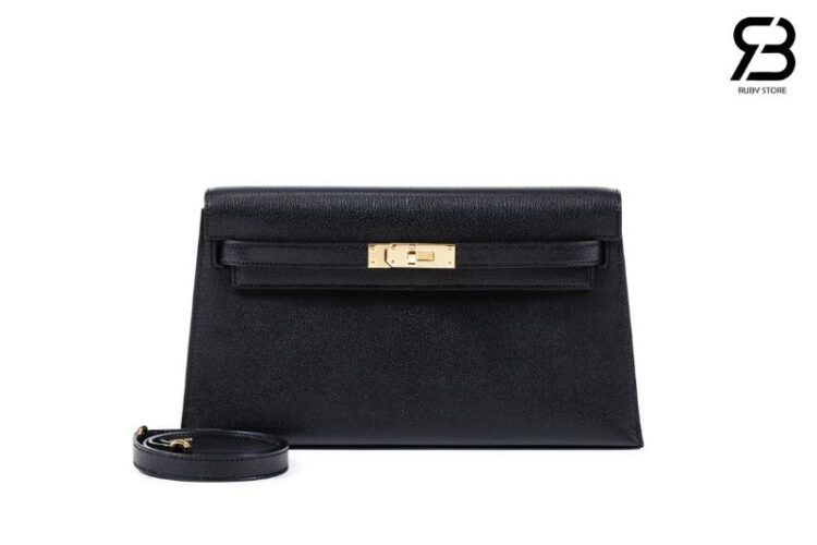 Túi Hermes Kelly Elan Noir Chevre GHW Đen Khóa Vàng