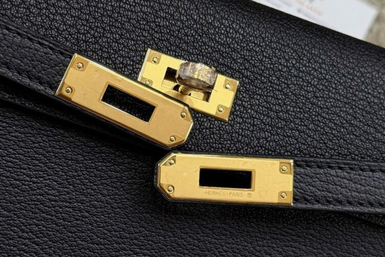 Túi Hermes Kelly Elan Noir Chevre GHW đen Khóa Vàng