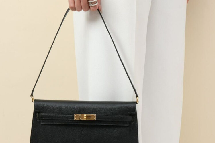 Túi Hermes Kelly Elan Noir Chevre GHW Đen Khóa Vàng