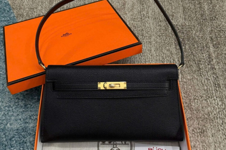 Túi Hermes Kelly Elan Noir Chevre GHW đen Khóa Vàng