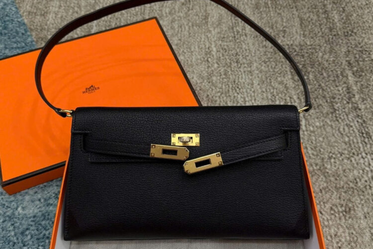 Túi Hermes Kelly Elan Noir Chevre GHW đen Khóa Vàng