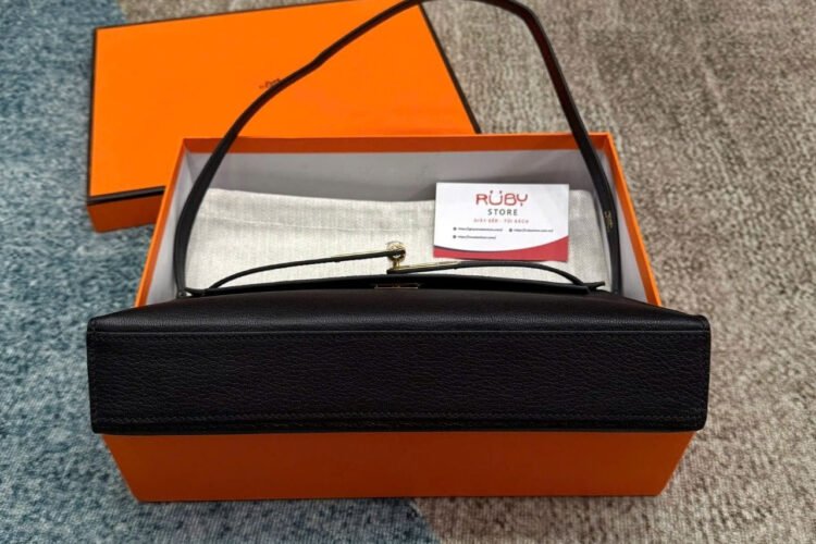 Túi Hermes Kelly Elan Noir Chevre GHW đen Khóa Vàng