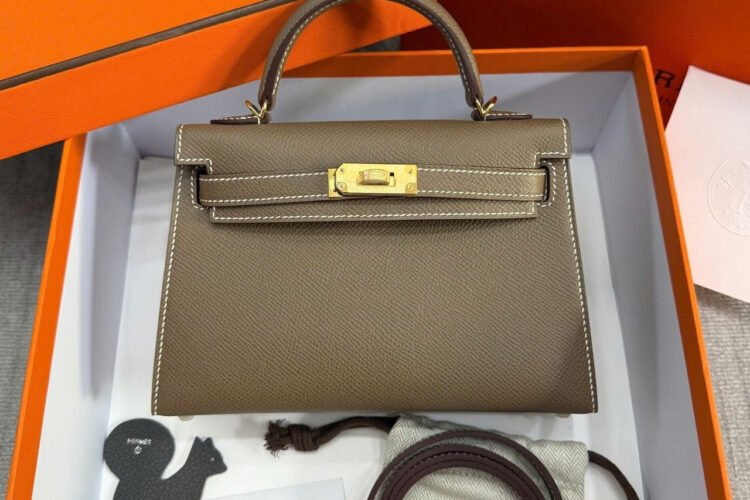 Túi Hermes Mini Kelly II 20 Etoupe Epsom GHW Xám Best Pháp