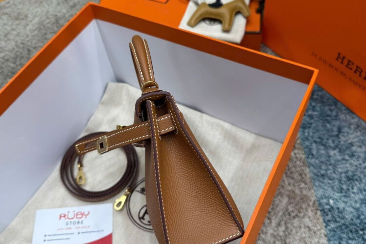 Túi Hermes Mini Kelly II 20 Gold Epsom GHW Nâu Best Pháp