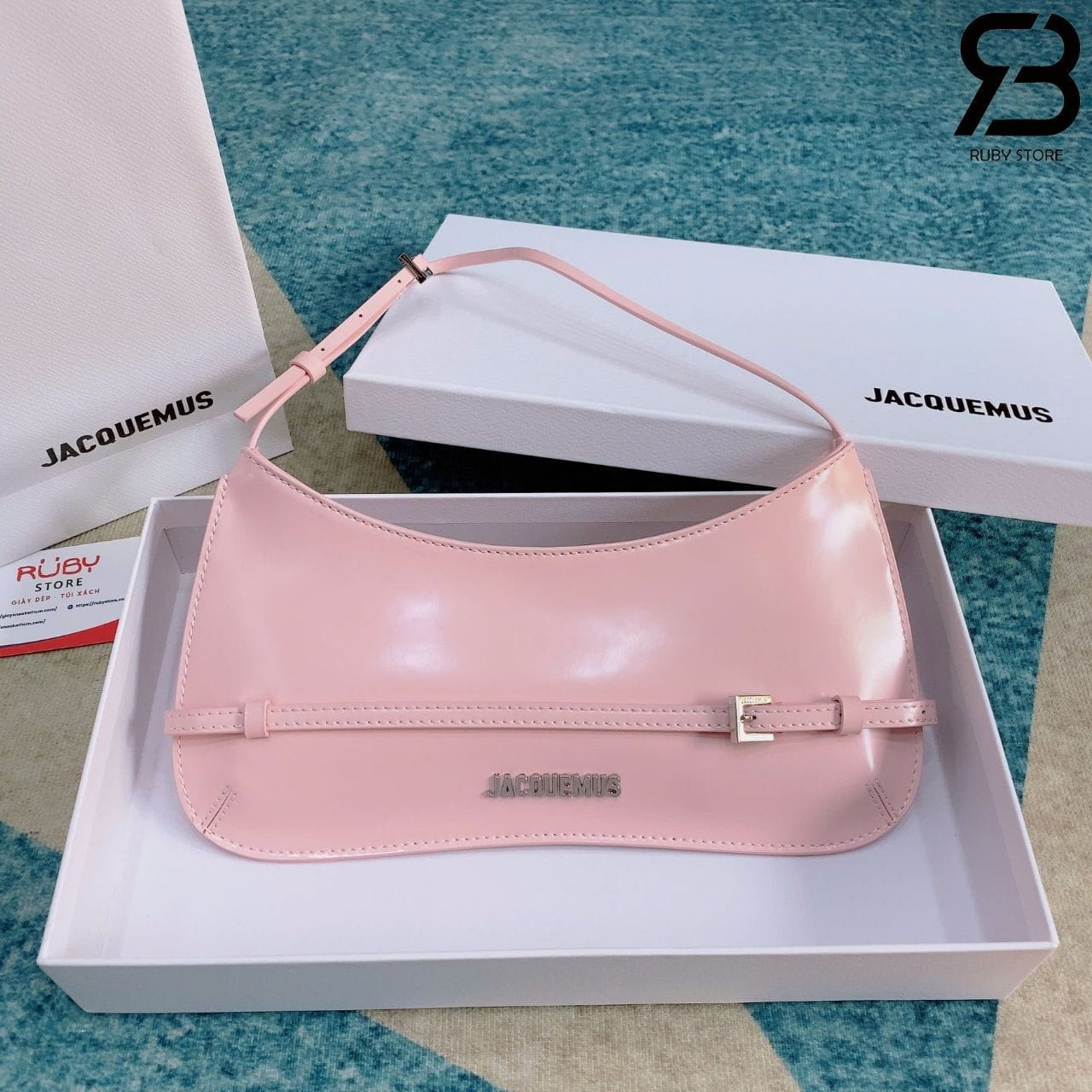 Túi Jacquemus Le Bisou Ceinture Leather Shoulder Bag Màu Hồng 28CM