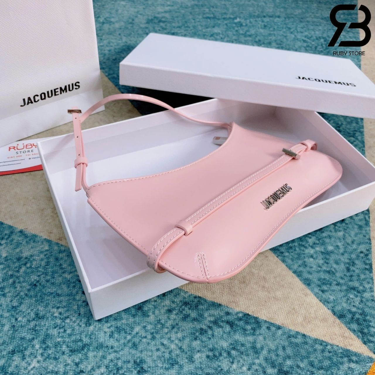 Túi Jacquemus Le Bisou Ceinture Leather Shoulder Bag Màu Hồng 28CM