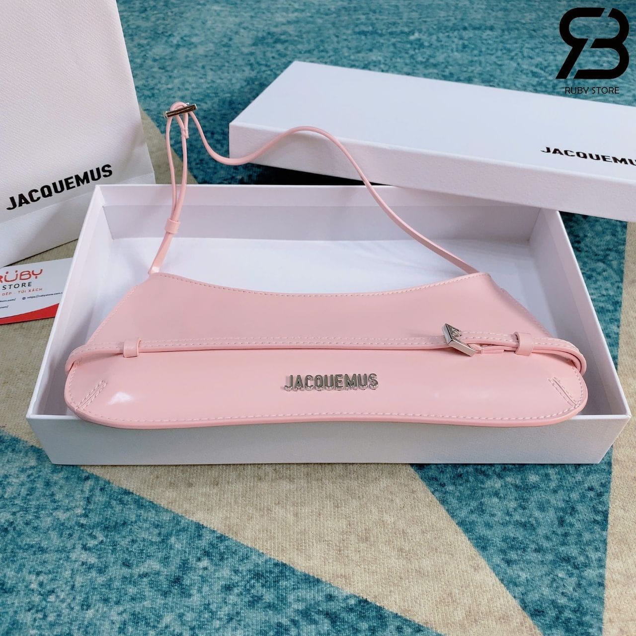 Túi Jacquemus Le Bisou Ceinture Leather Shoulder Bag Màu Hồng 28CM