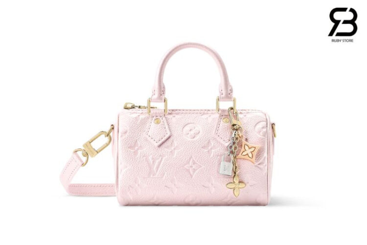 Túi LV Nano Speedy Monogram Empreinte Snowy Pearl M27107 Hồng Nhạt