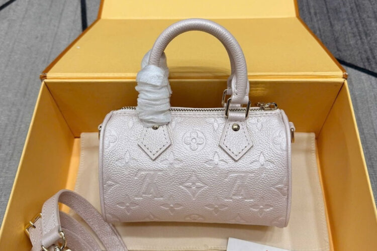 Túi LV Nano Speedy Monogram Empreinte Snowy Pearl M27107 Hồng nhạt