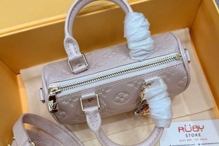 Túi LV Nano Speedy Monogram Empreinte Snowy Pearl M27107 Hồng nhạt