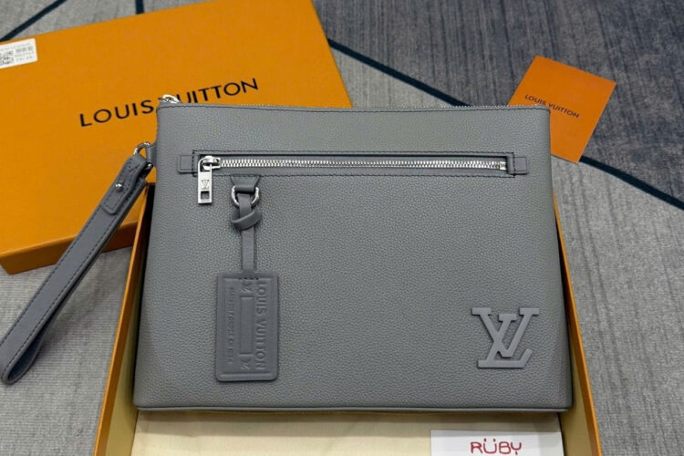 Túi LV Takeoff Pouch Aerogram Ipad Grey Calfskin 30CM Màu Xám