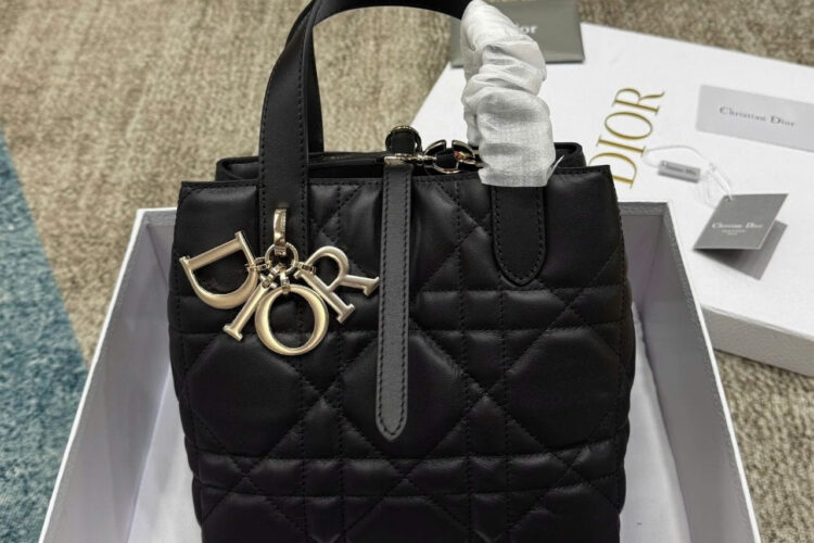 Túi Small Dior Toujours Vertical Tote Bag Black Macrocannage Calfskin đen