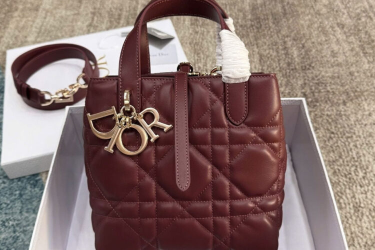 Túi Small Dior Toujours Vertical Tote Bag Burgundy Macrocannage Calfskin đỏ