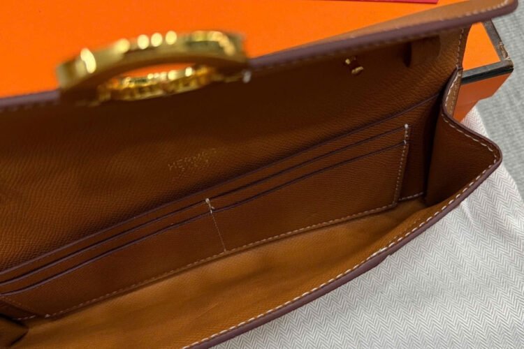 Ví Dài Hermes Maillon To Go Wallet Brown Gold Epsom GHW Nâu