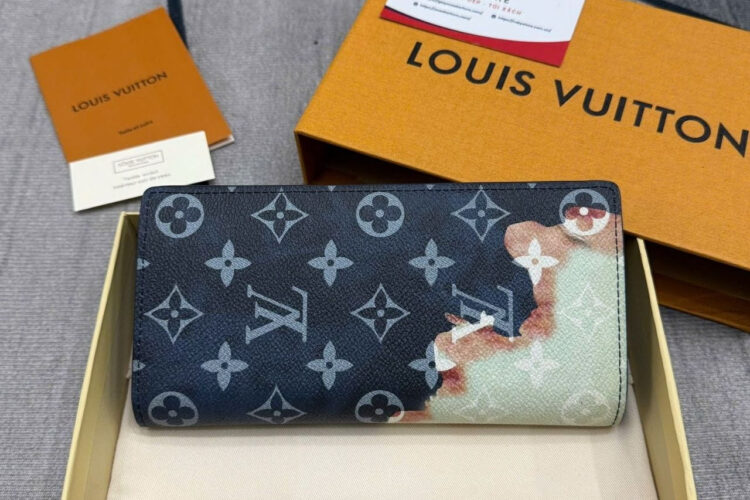 Ví LV Long Wallet Bleach Coated Canvas Ink Blue