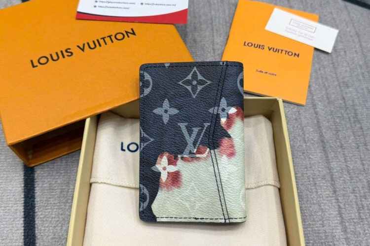 Ví LV Pocket Organizer Bleach Coated Canvas Ink Blue