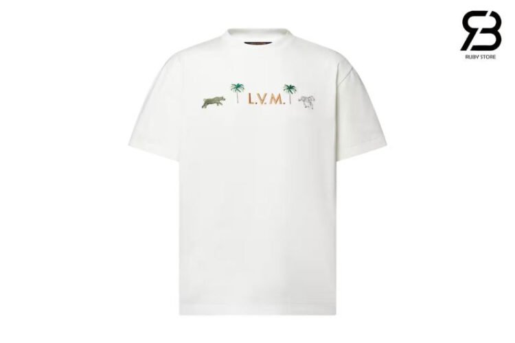 Áo LV x The Darjeeling Limited Embroidered Short Sleeved Crewneck Trắng