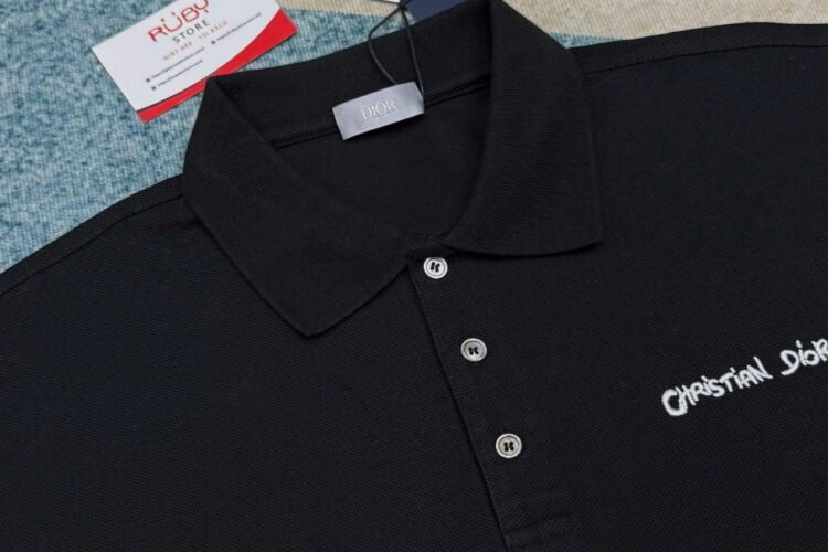 Áo Polo Dior Black With Christian Dior Embroidery đen