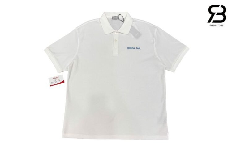 Áo Polo Dior White With Christian Dior Embroidery trắng