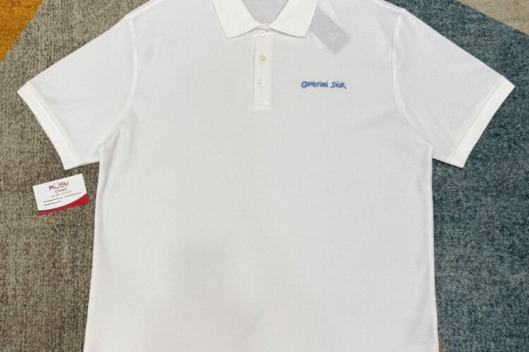Áo Polo Dior White With Christian Dior Embroidery trắng