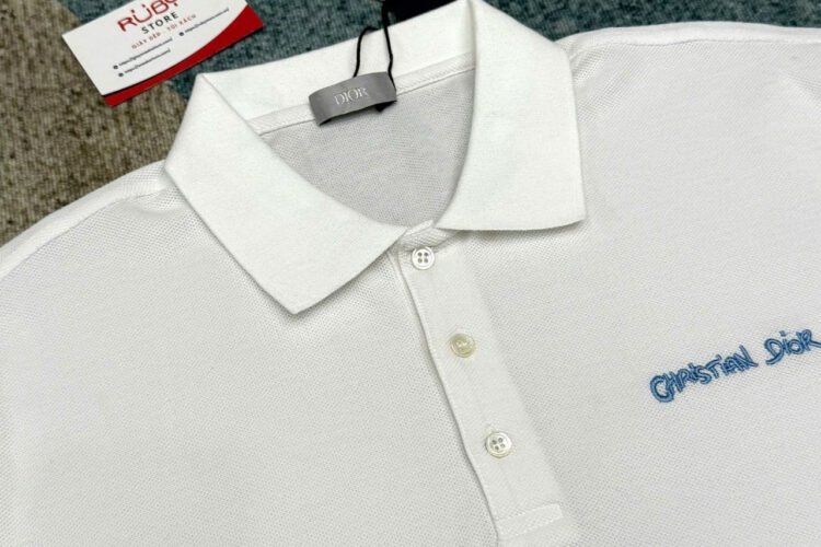 Áo Polo Dior White With Christian Dior Embroidery trắng