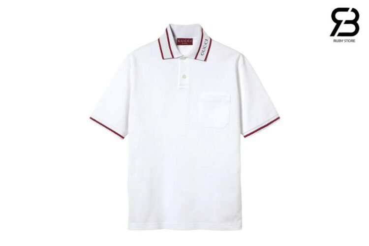 Áo Thun Gucci Cotton Polo Shirt With Embroidery Off-White SS25 Trắng