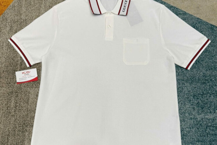 Áo Thun Gucci Cotton Polo Shirt With Embroidery Off-White SS25 Trắng