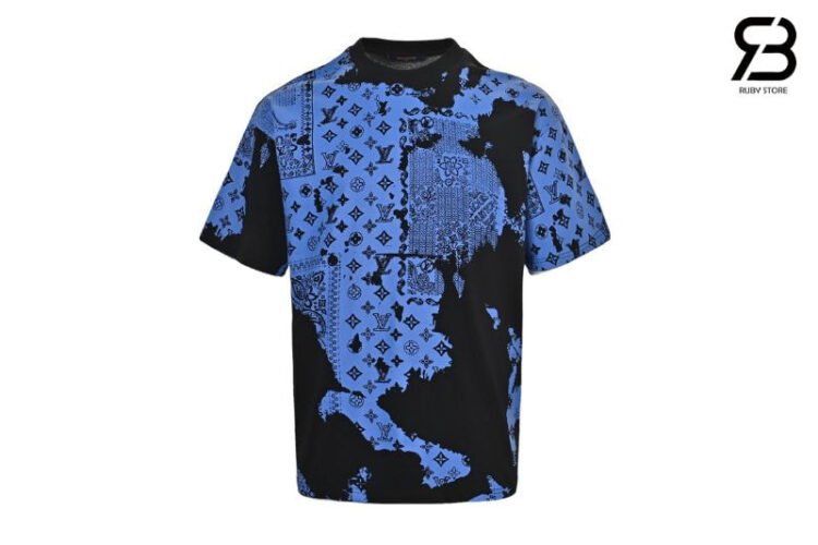 Áo Thun LV Bandana Print Monogram T-Shirt in Blue and Black Best Deal